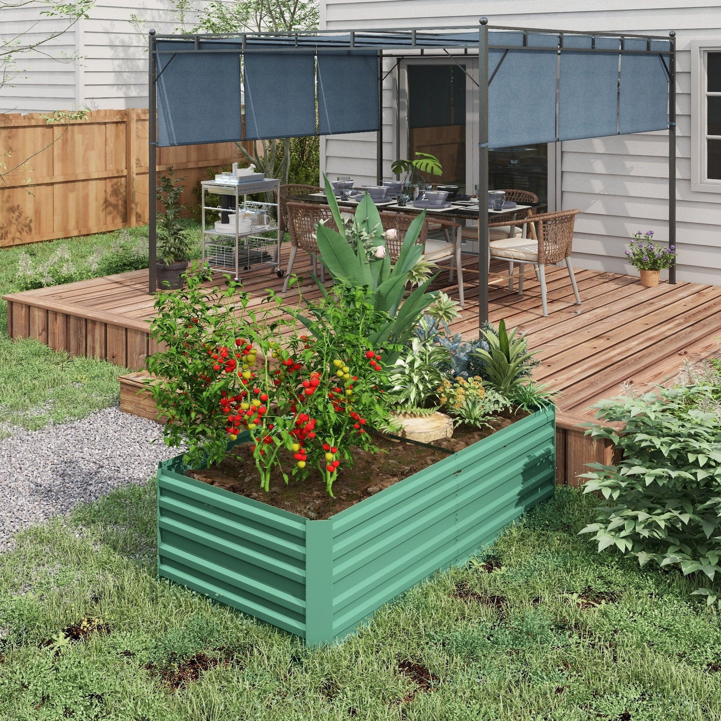 Outsunny Raised Garden Bed, 71 x 36 x 23 Galvanized Steel Planters for Outdoor Plants with Reinforced Rods