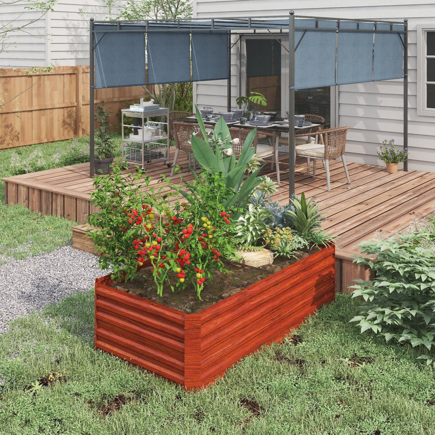 Outsunny Raised Garden Bed, 71 x 36 x 23 Galvanized Steel Planters for Outdoor Plants with Reinforced Rods