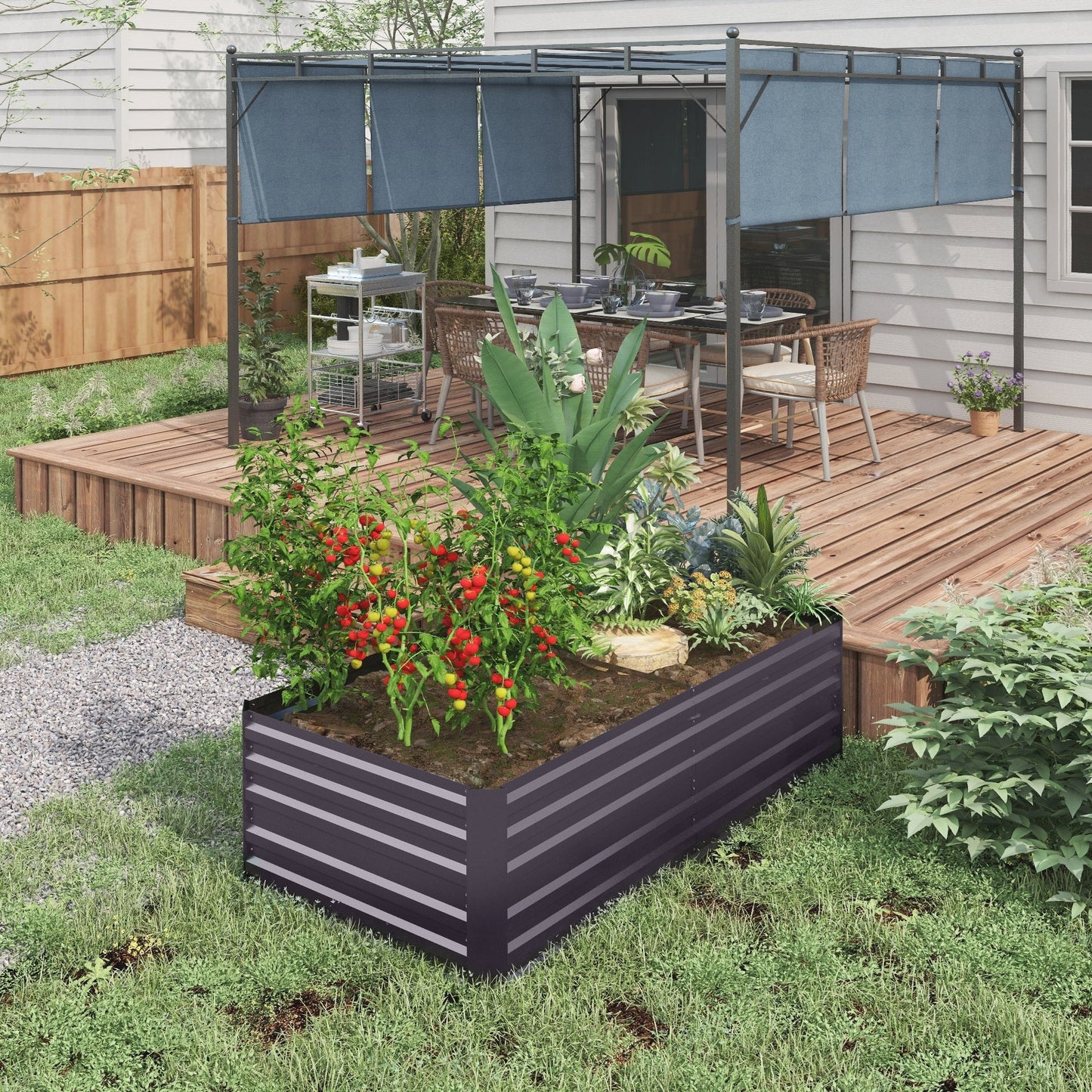 Outsunny Raised Garden Bed, 71 x 36 x 23 Galvanized Steel Planters for Outdoor Plants with Reinforced Rods