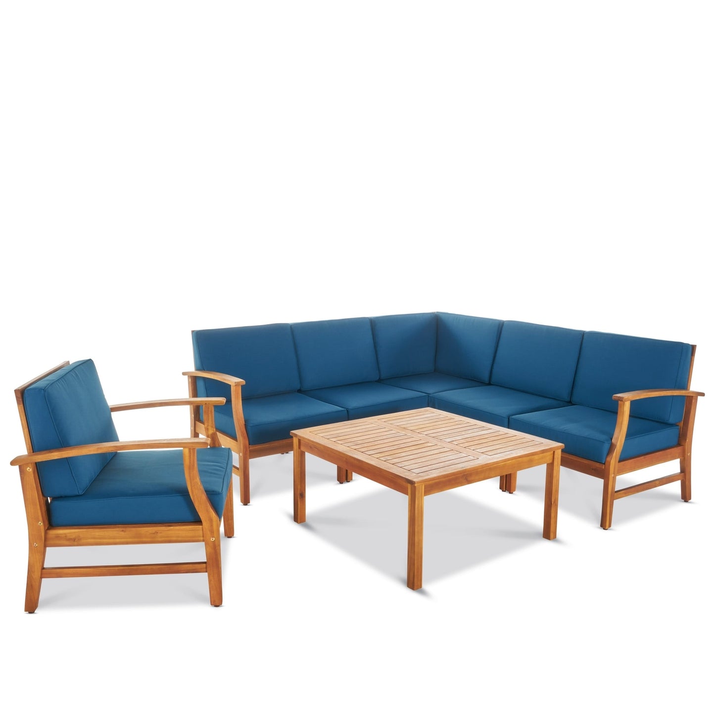 Ensemble de canapés d'extérieur Perla 7 pièces en bois d'acacia avec coussin par Christopher Knight Home