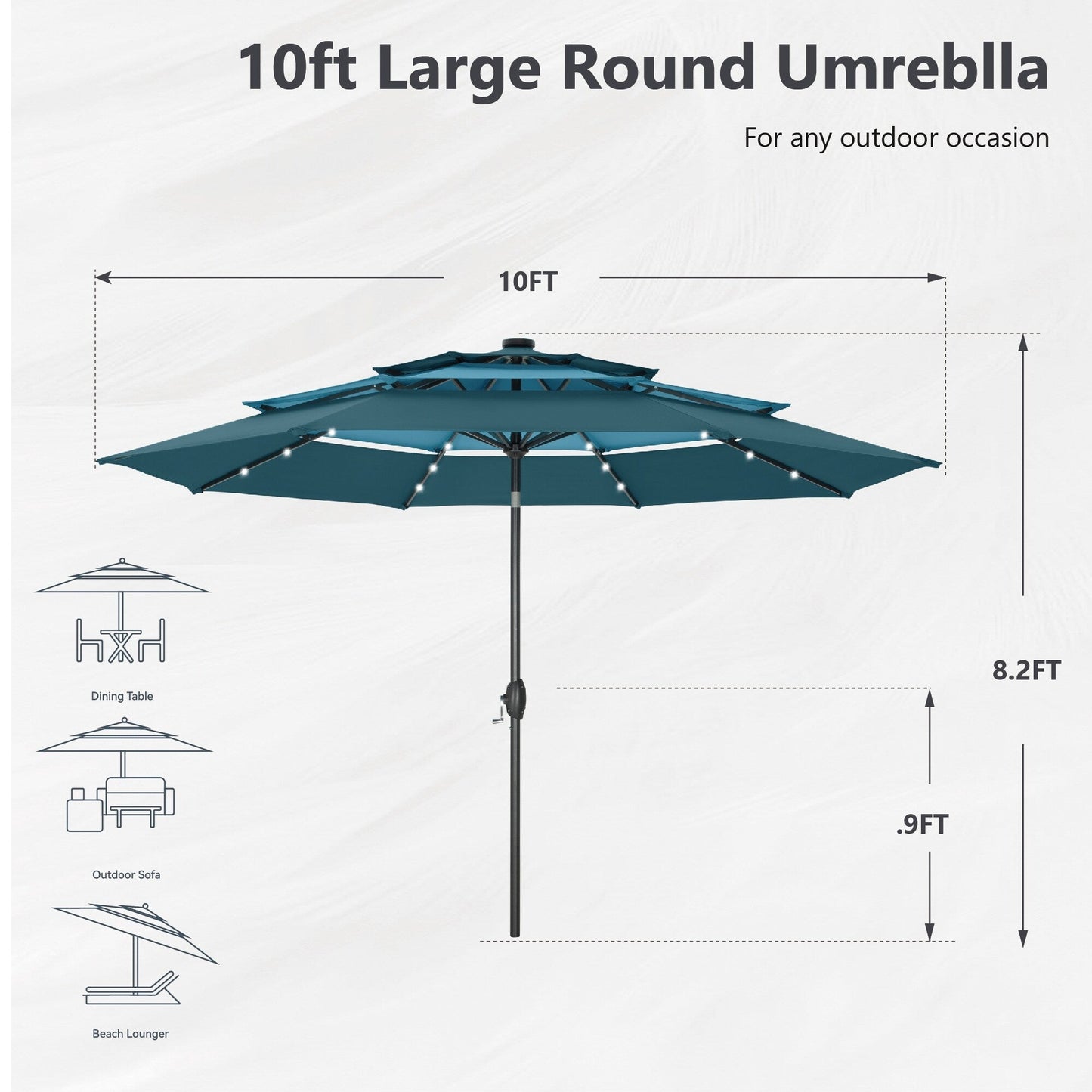 MAISON ARTS 10ft 3 Tier Auto-tilt Patio Umbrella Outdoor Double Vented Umbrella with LED Lights