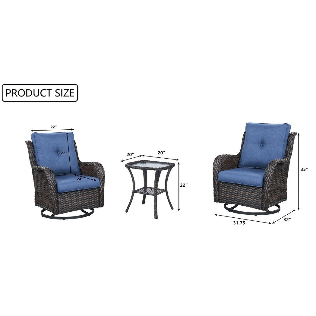 Fauteuil à bascule pivotant d'extérieur Gymojoy 3 pièces en osier avec coussin et table