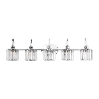 Luminaires de salle de bain linéaires à 5 lumières en cristal à intensité variable avec abat-jour cylindrique en cristal