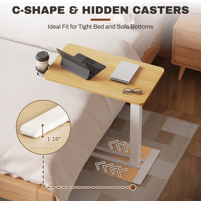 FunniHomi 28/32 Movable Overbed Table Height Adjustable Computer Desk with Wheels, White/Black Laptop Table for Bed and Sofa