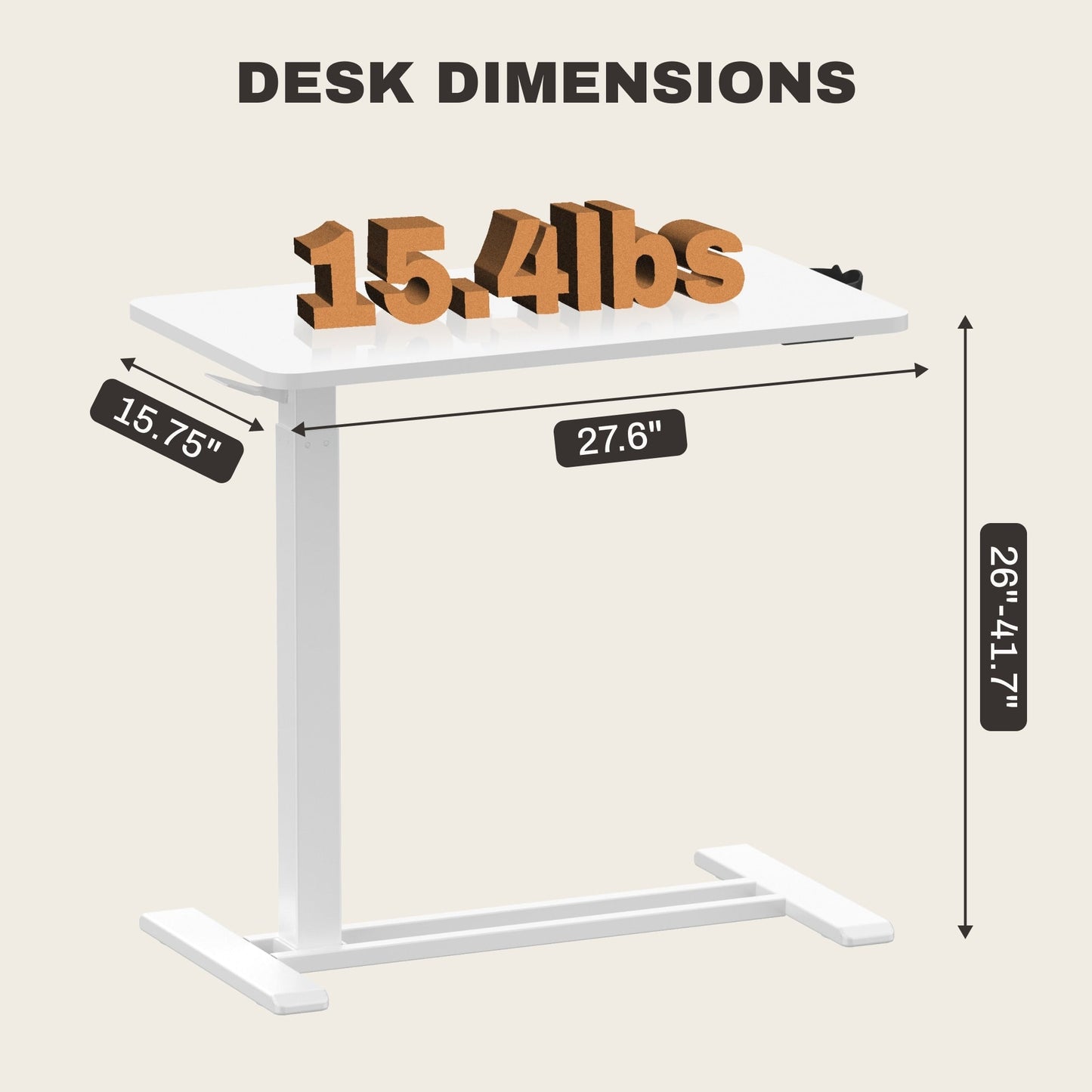 FunniHomi 28/32 Movable Overbed Table Height Adjustable Computer Desk with Wheels, White/Black Laptop Table for Bed and Sofa