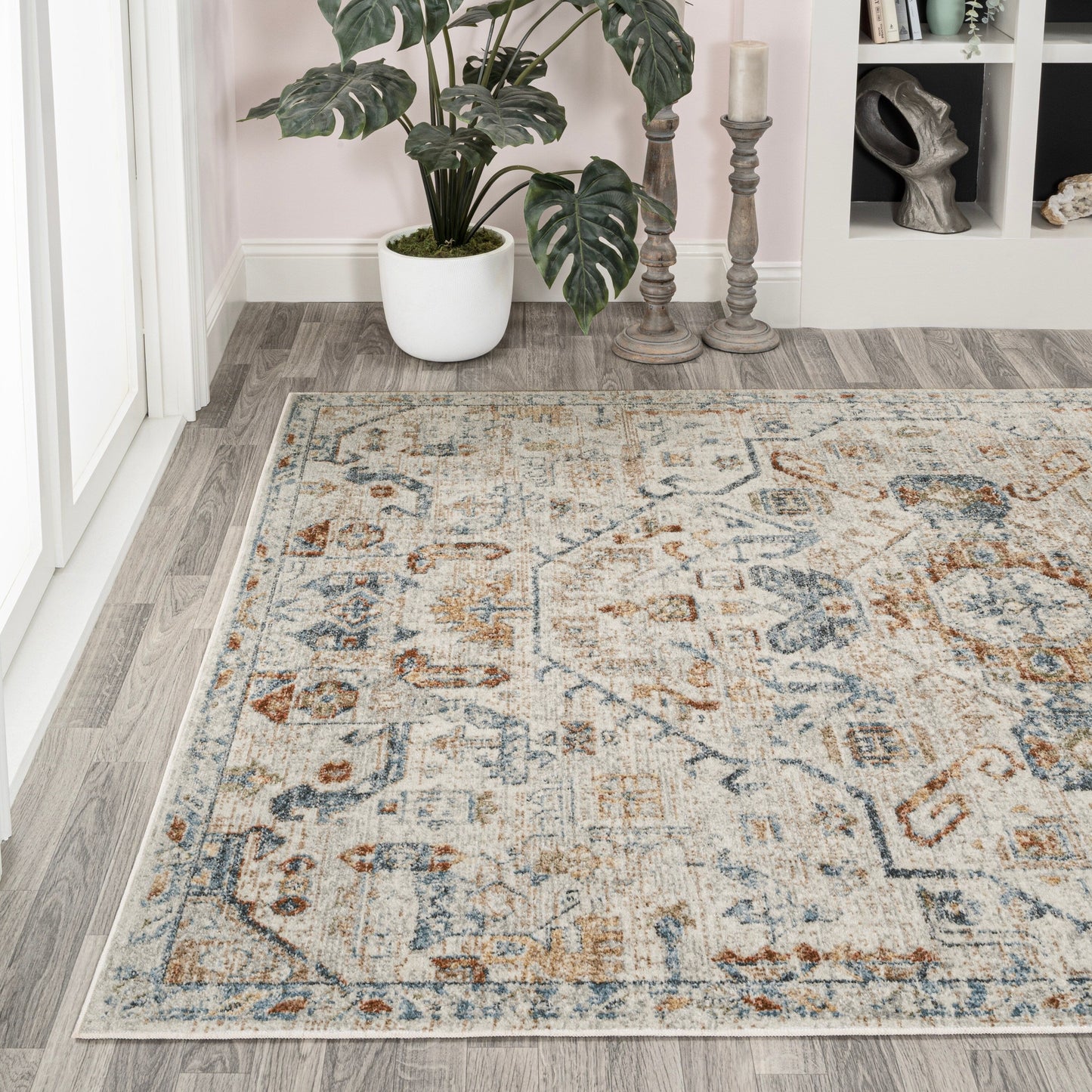 JONATHAN Y Brandy Bohemian Medallion Low-Pile Machine-Washable Cream/Terra Area Rug