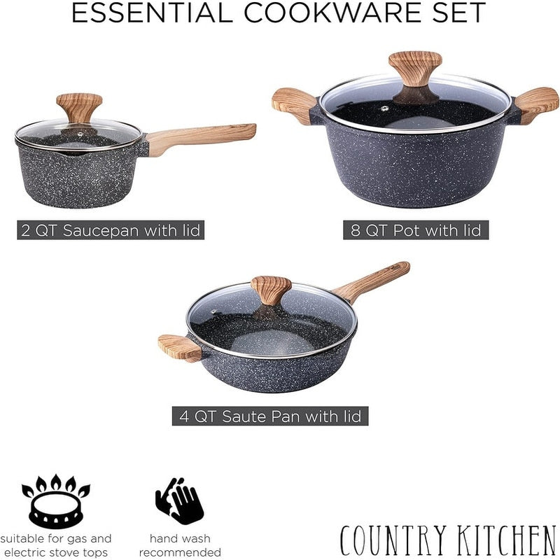 Country Kitchen Non-Stick Cast Aluminum Cookware Set - Durable Kitchen Cookware for Everyday Cooking, 6-11 Pc