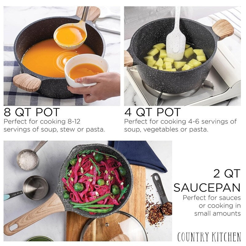 Country Kitchen Non-Stick Cast Aluminum Cookware Set - Durable Kitchen Cookware for Everyday Cooking, 6-11 Pc