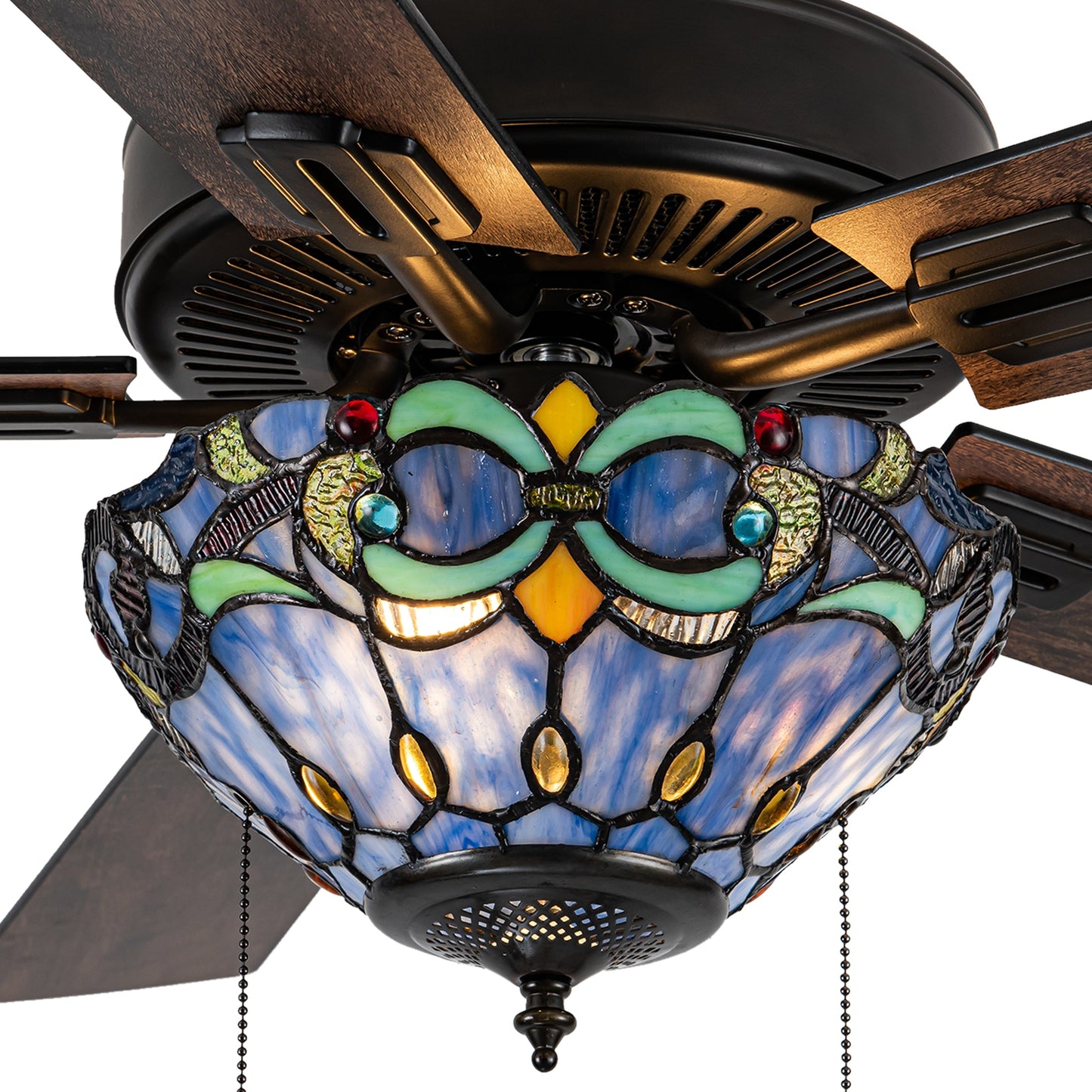 Ventilateur de plafond télécommandé à 3 lumières en bronze huilé et vitrail Della River of Goods de 52 pouces