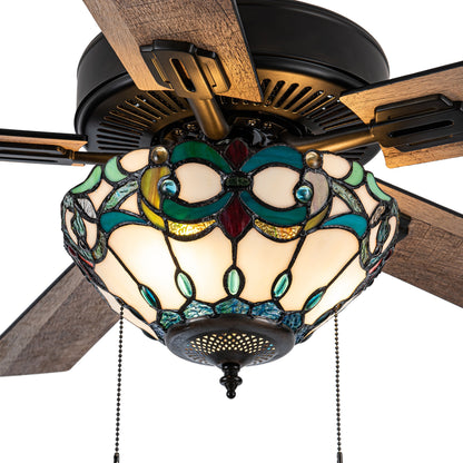Ventilateur de plafond télécommandé à 3 lumières en bronze huilé et vitrail Della River of Goods de 52 pouces