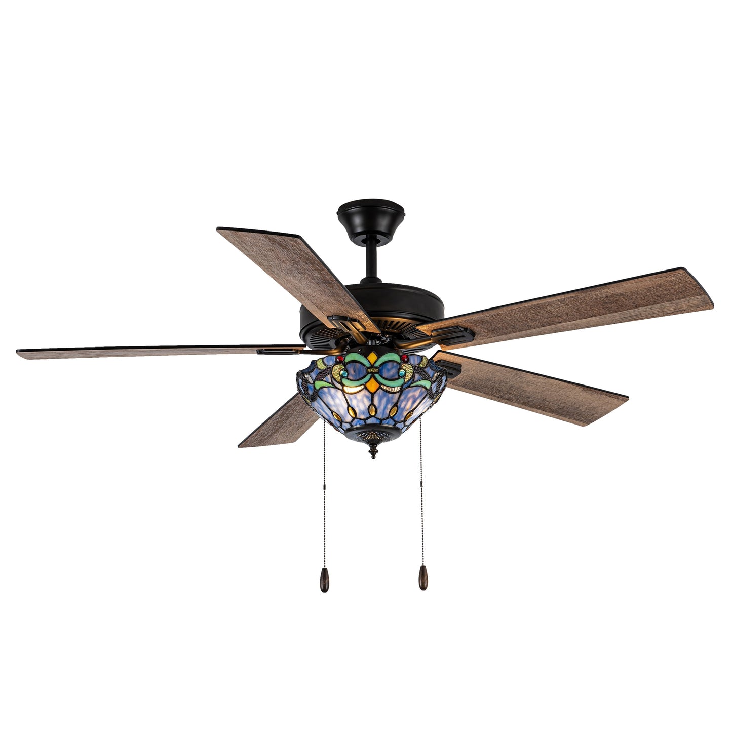Ventilateur de plafond télécommandé à 3 lumières en bronze huilé et vitrail Della River of Goods de 52 pouces