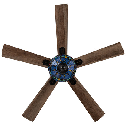 Ventilateur de plafond télécommandé à 3 lumières en bronze huilé et vitrail Della River of Goods de 52 pouces