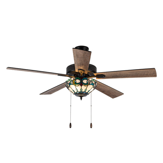 Ventilateur de plafond télécommandé à 3 lumières en bronze huilé et vitrail Della River of Goods de 52 pouces