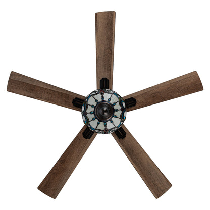 Ventilateur de plafond télécommandé à 3 lumières en bronze huilé et vitrail Della River of Goods de 52 pouces