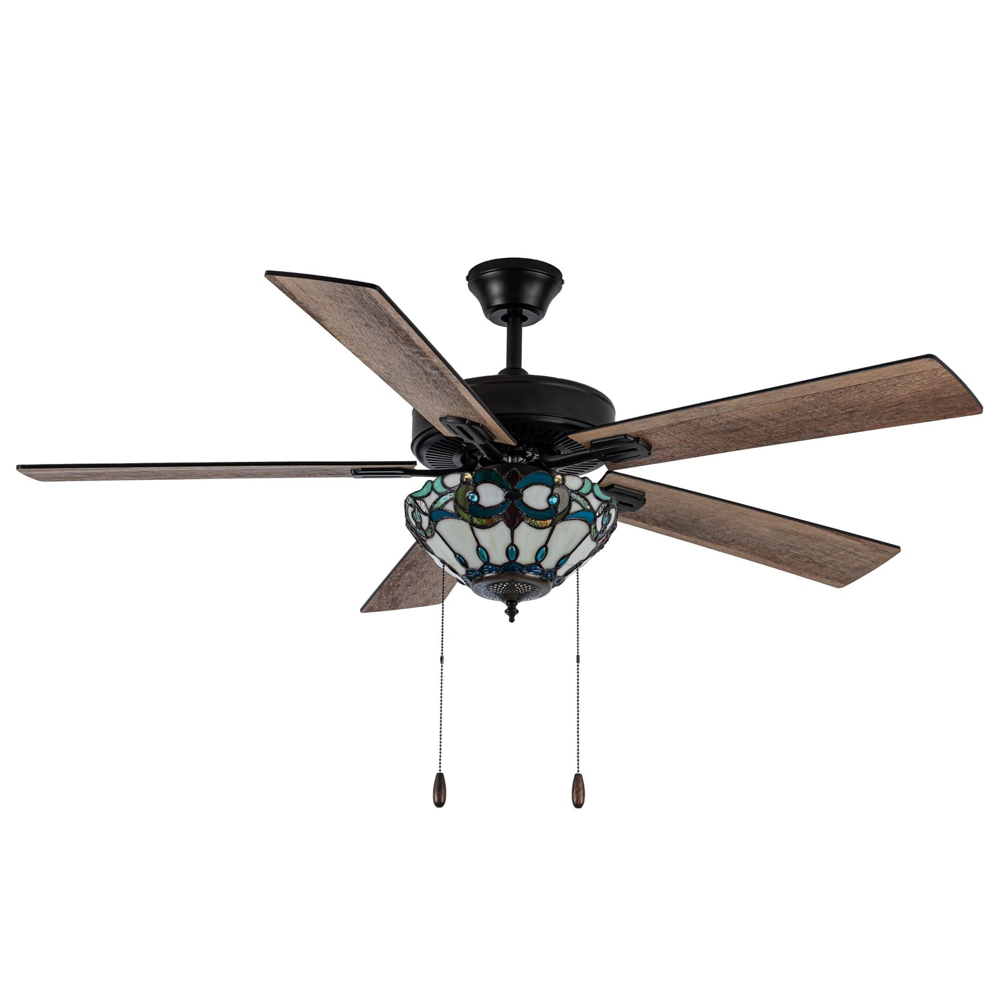 Ventilateur de plafond télécommandé à 3 lumières en bronze huilé et vitrail Della River of Goods de 52 pouces