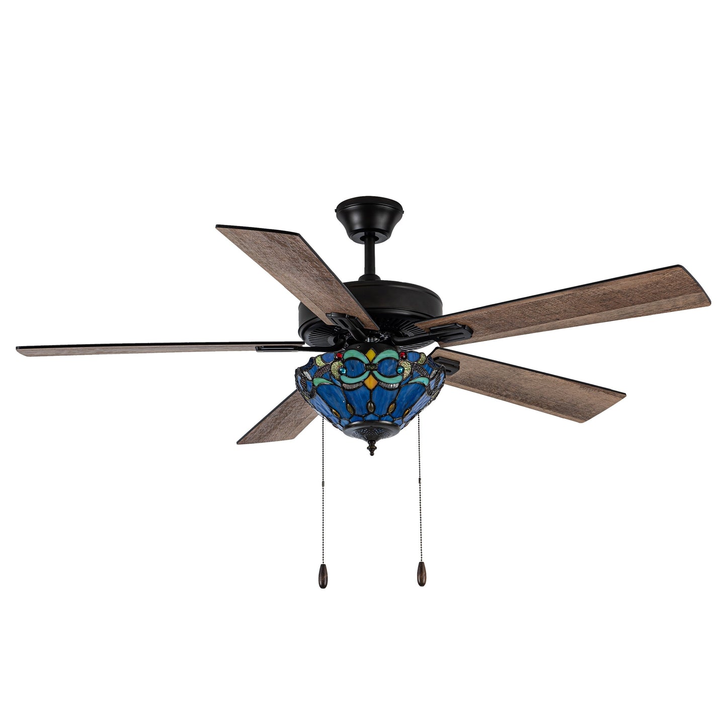 Ventilateur de plafond télécommandé à 3 lumières en bronze huilé et vitrail Della River of Goods de 52 pouces