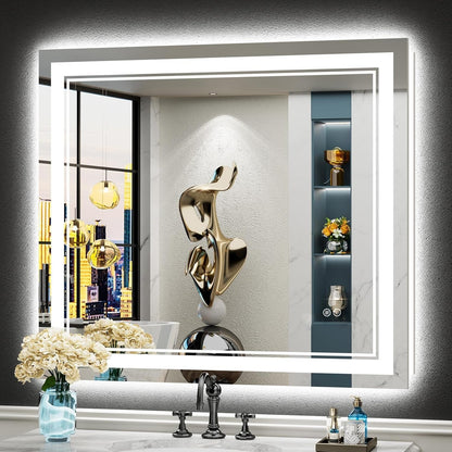 Full Size Front & Back LED Lighted Anti-fog Tempered Glass Wall Bathroom Vanity Mirror