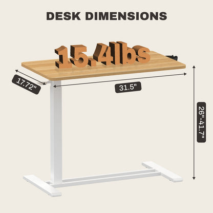 FunniHomi 28/32 Movable Overbed Table Height Adjustable Computer Desk with Wheels, White/Black Laptop Table for Bed and Sofa