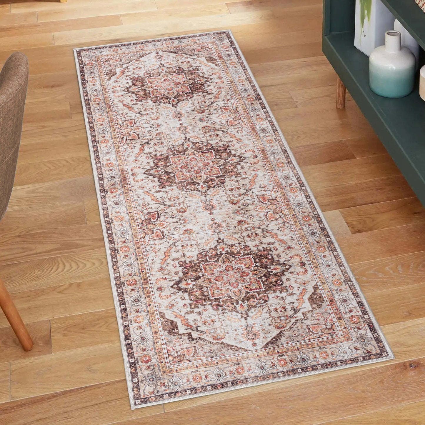 Gertmenian Crystal Print Washable Digital Printed Flat Pile Polyester Slip Resistant Area Rug Collection