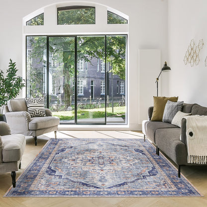 Gertmenian Crystal Print Washable Digital Printed Flat Pile Polyester Slip Resistant Area Rug Collection