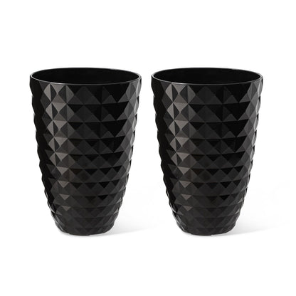 Glitzhome 19.75 H Eco-Friendly Oversized Faux Ceramic Diamond Textured Tall Planter Porch Flowerpot (Set of 2)