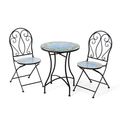 Ensemble bistrot pliant d'extérieur en métal Glitzhome 3 pièces avec table et chaises