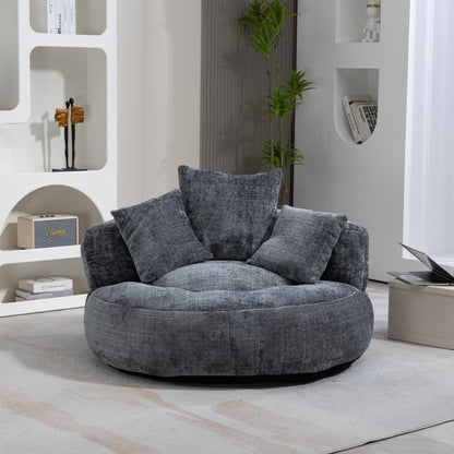Canapé poire simple gris surdimensionné en chenille de 42,52 pouces avec trois oreillers pour chambre à coucher