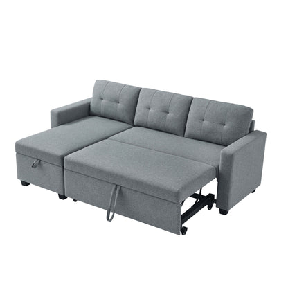 Canapé-lit convertible en lin gris de 81,5 po avec méridienne de rangement réversible