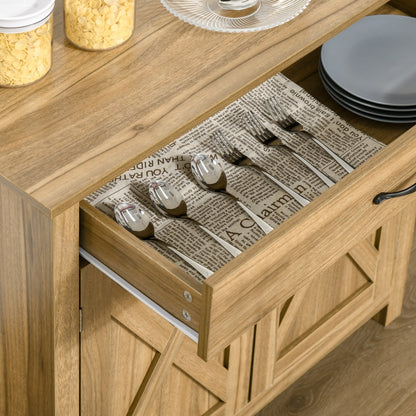 HOMCOM 32 Farmhouse Barn Door Style Sideboard Cabinet,Buffet Storage Cabinet Coffee Bar for Living Room or Entryway