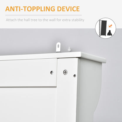 HOMCOM 71 3-In-1 Hall Tree Storage Bench and Coat Rack with 5 Steel Double Hooks, and Anti-Topple Anchor for Entryway