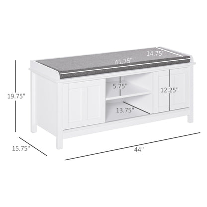HOMCOM Entryway Shoe Bench Storage Ottoman with Adjustable Shelving, 6 Compartments, and Padded Seat, White/Grey