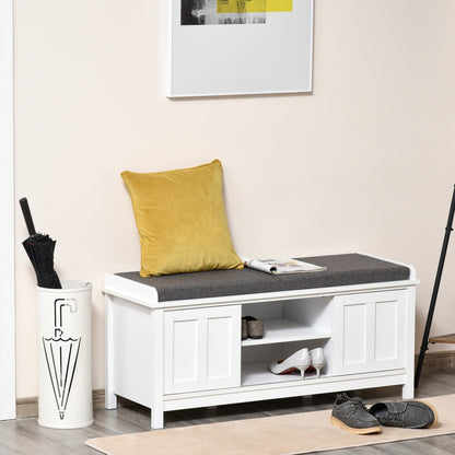 HOMCOM Entryway Shoe Bench Storage Ottoman with Adjustable Shelving, 6 Compartments, and Padded Seat, White/Grey