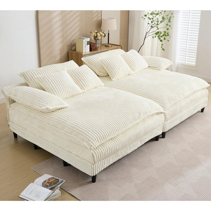 Canapé-lit Harmonia 109 W surdimensionné en velours côtelé, siège profond, double méridienne avec 4 oreillers