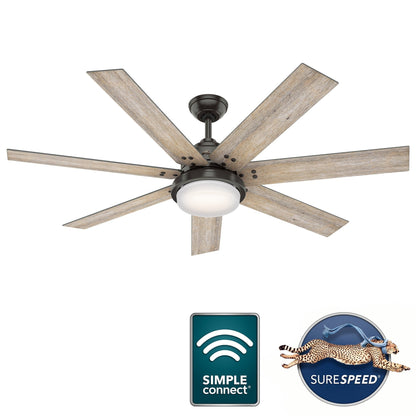 Hunter WiFi Whittington Ceiling Fan with LED Light, Handheld Remote - Windmill - Industrial, Farmhouse, Rustic - SMART FAN!