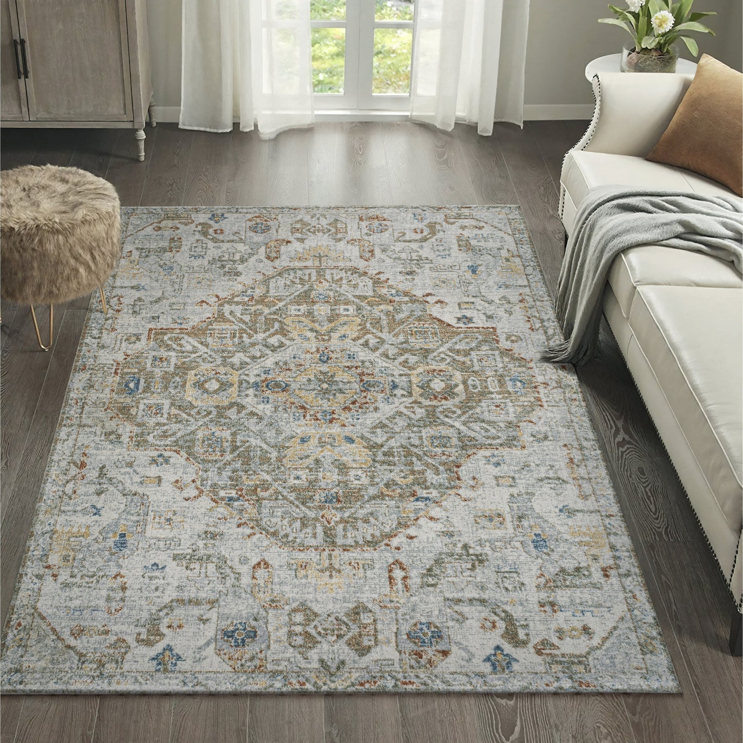 JONATHAN Y Brandy Bohemian Medallion Low-Pile Machine-Washable Cream/Terra Area Rug