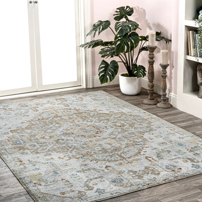 JONATHAN Y Brandy Bohemian Medallion Low-Pile Machine-Washable Cream/Terra Area Rug