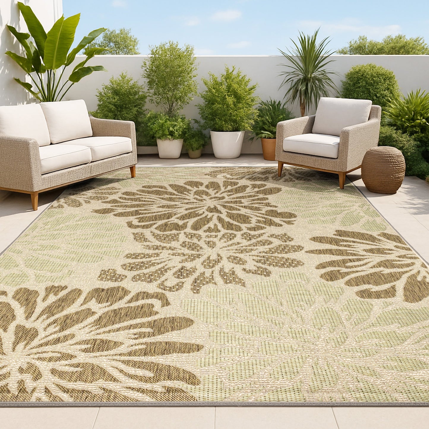 JONATHAN Y Floral Textured Weave Indoor/Outdoor Area Rug