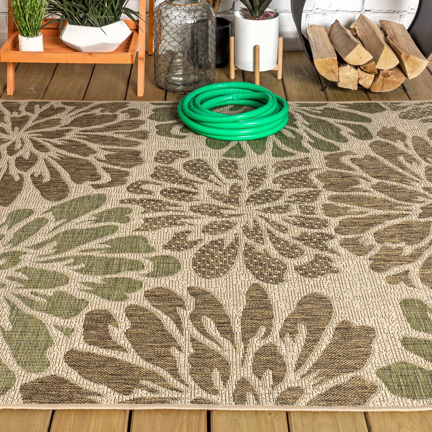 JONATHAN Y Floral Textured Weave Indoor/Outdoor Area Rug