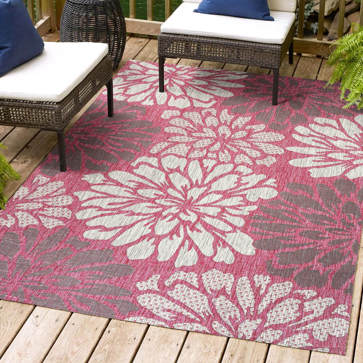JONATHAN Y Floral Textured Weave Indoor/Outdoor Area Rug