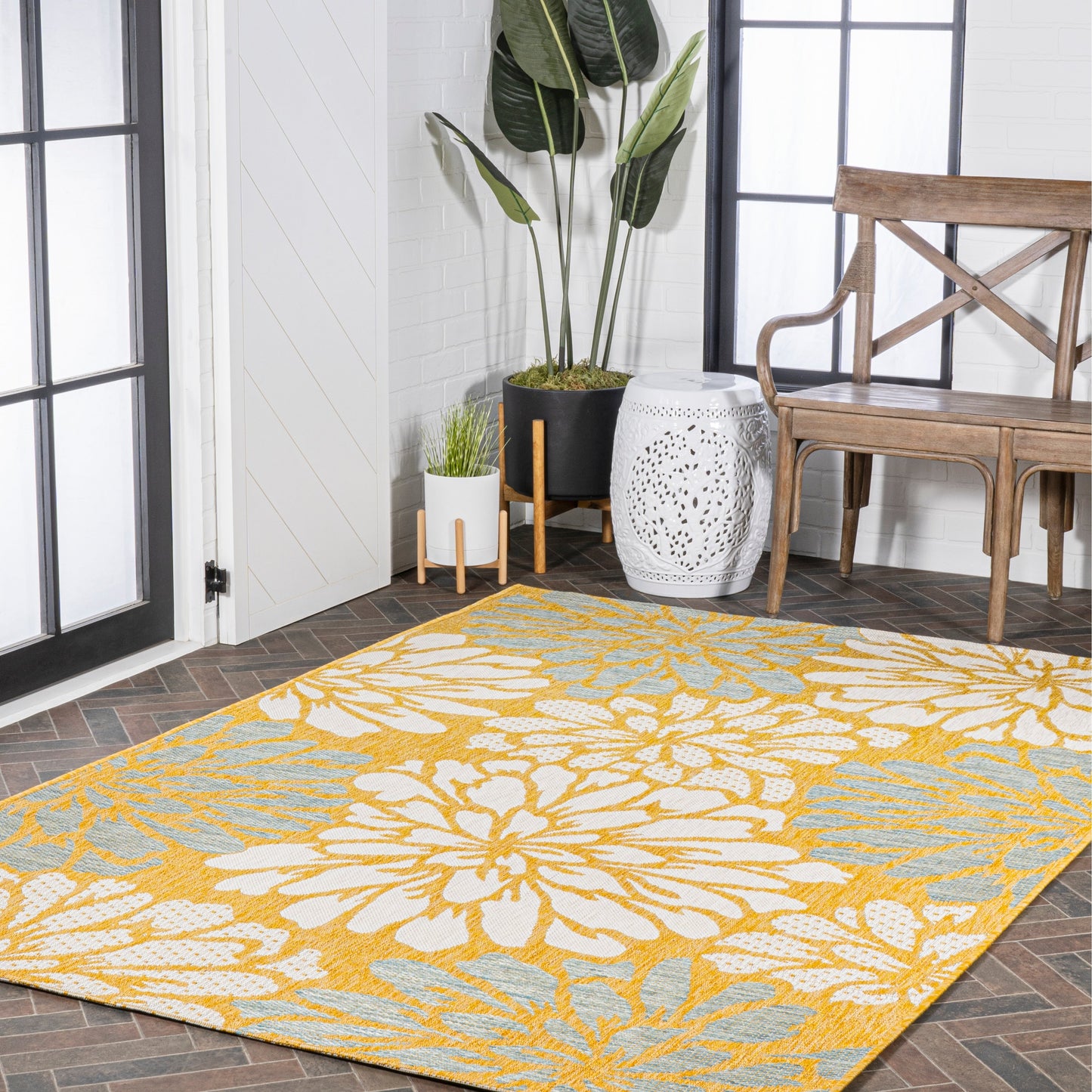 JONATHAN Y Floral Textured Weave Indoor/Outdoor Area Rug