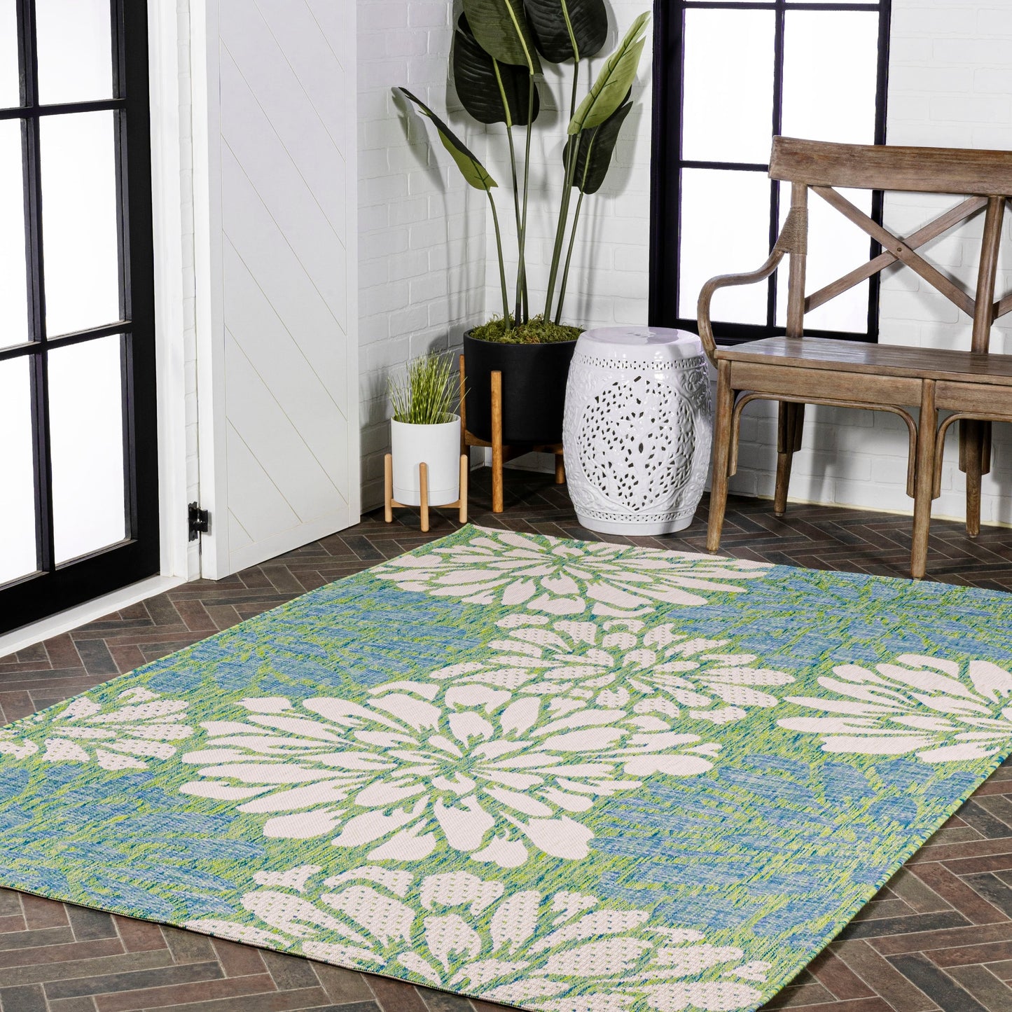 JONATHAN Y Floral Textured Weave Indoor/Outdoor Area Rug