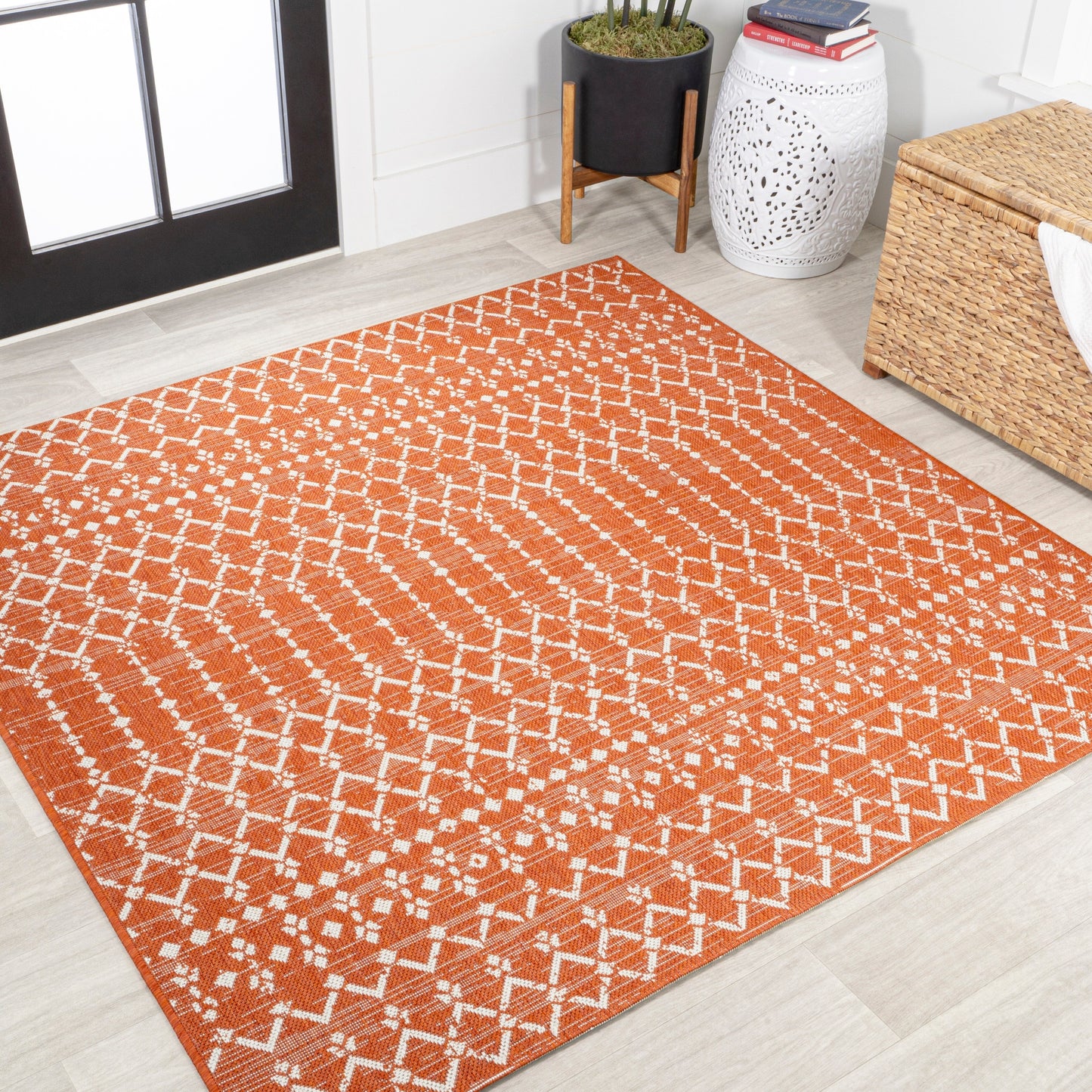 JONATHAN Y Trebol Moroccan Geometric Textured Weave Indoor/Outdoor Area Rug