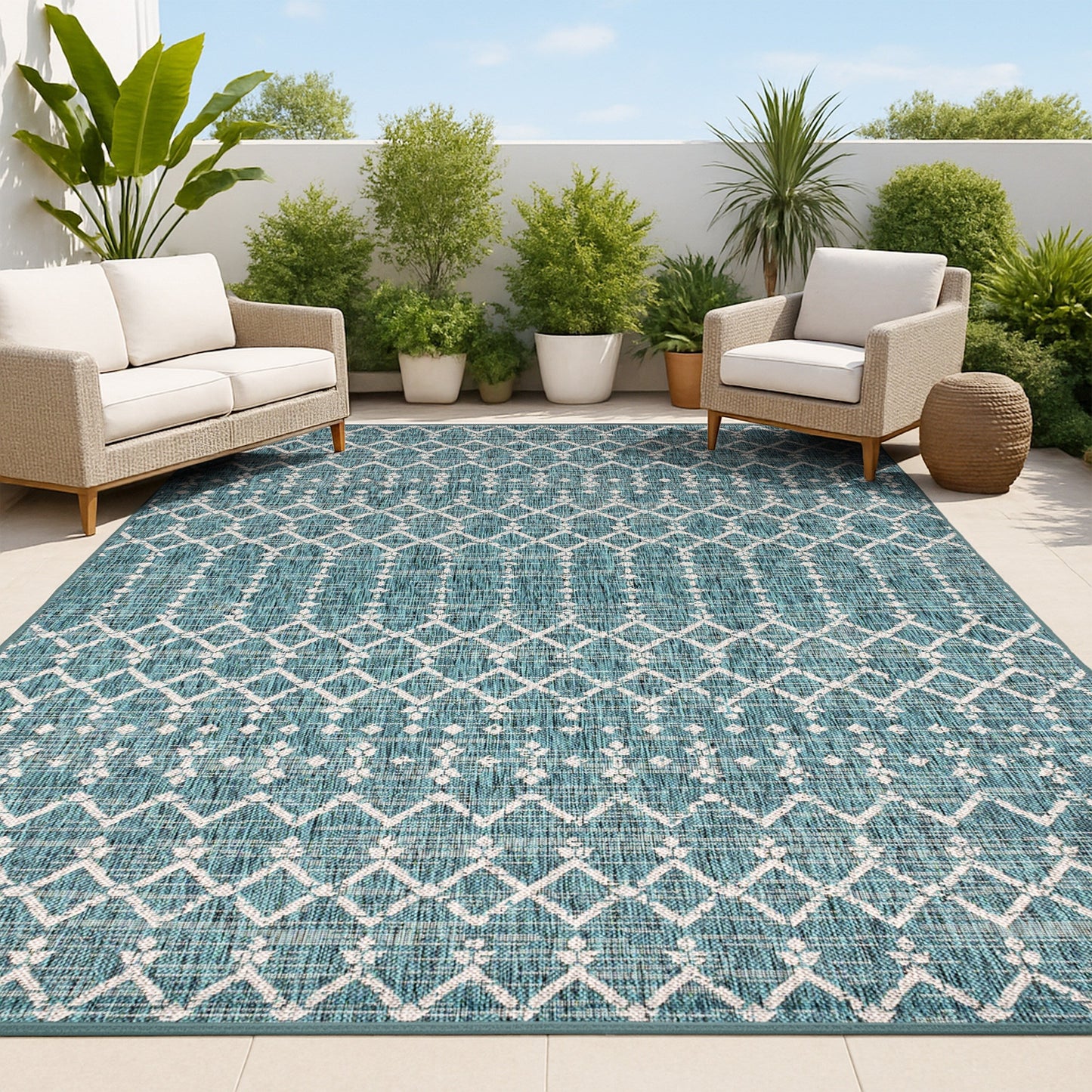 JONATHAN Y Trebol Moroccan Geometric Textured Weave Indoor/Outdoor Area Rug