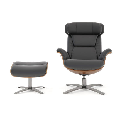 Fauteuil inclinable Jovan 31,5 en cuir véritable avec pouf