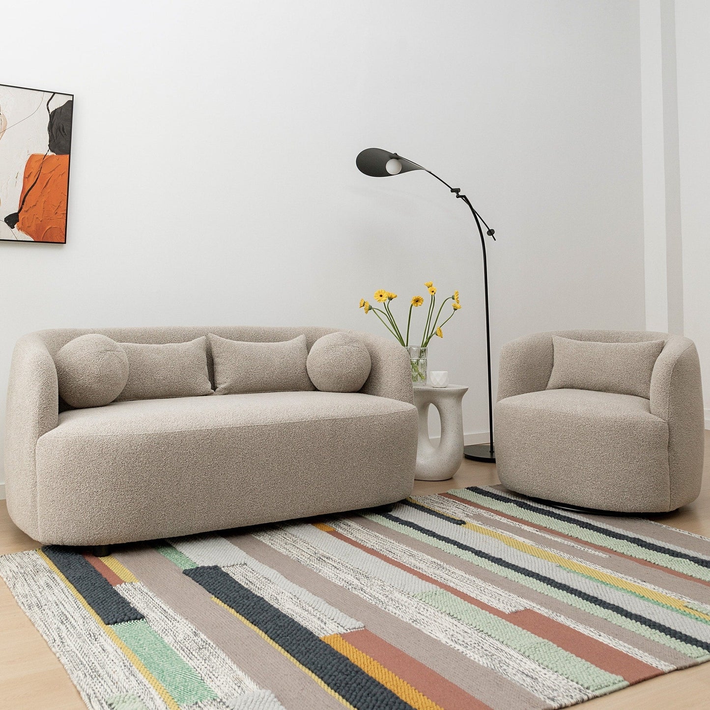 Causeuse 2 places rembourrée KINWELL Boucle avec oreillers