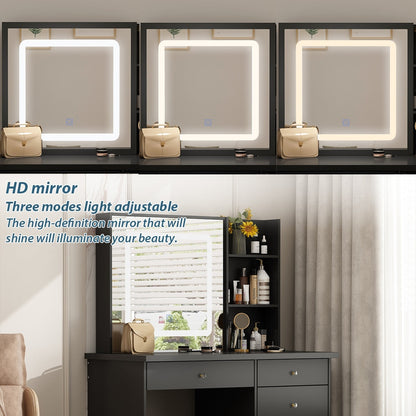 Kerrogee Makeup Vanity Set with Adjustable Lighted Mirror & Stool - 39.4L x 19.7W x 53.5H