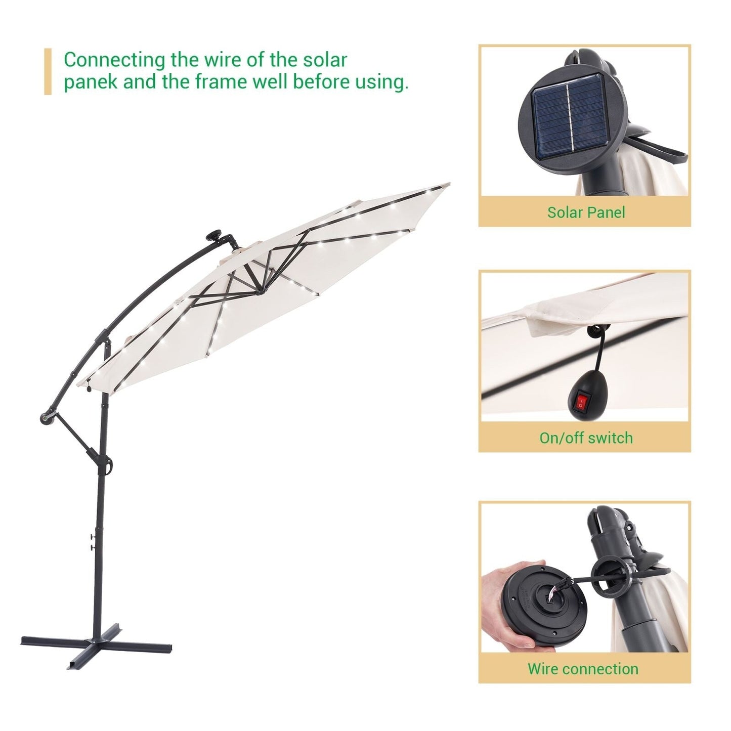 LIVOOSUN 10ft LED Patio Offset Umbrella With Cross Base