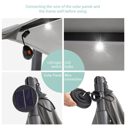 LIVOOSUN 10ft LED Patio Offset Umbrella With Cross Base