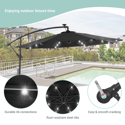 LIVOOSUN 10ft LED Patio Offset Umbrella With Cross Base