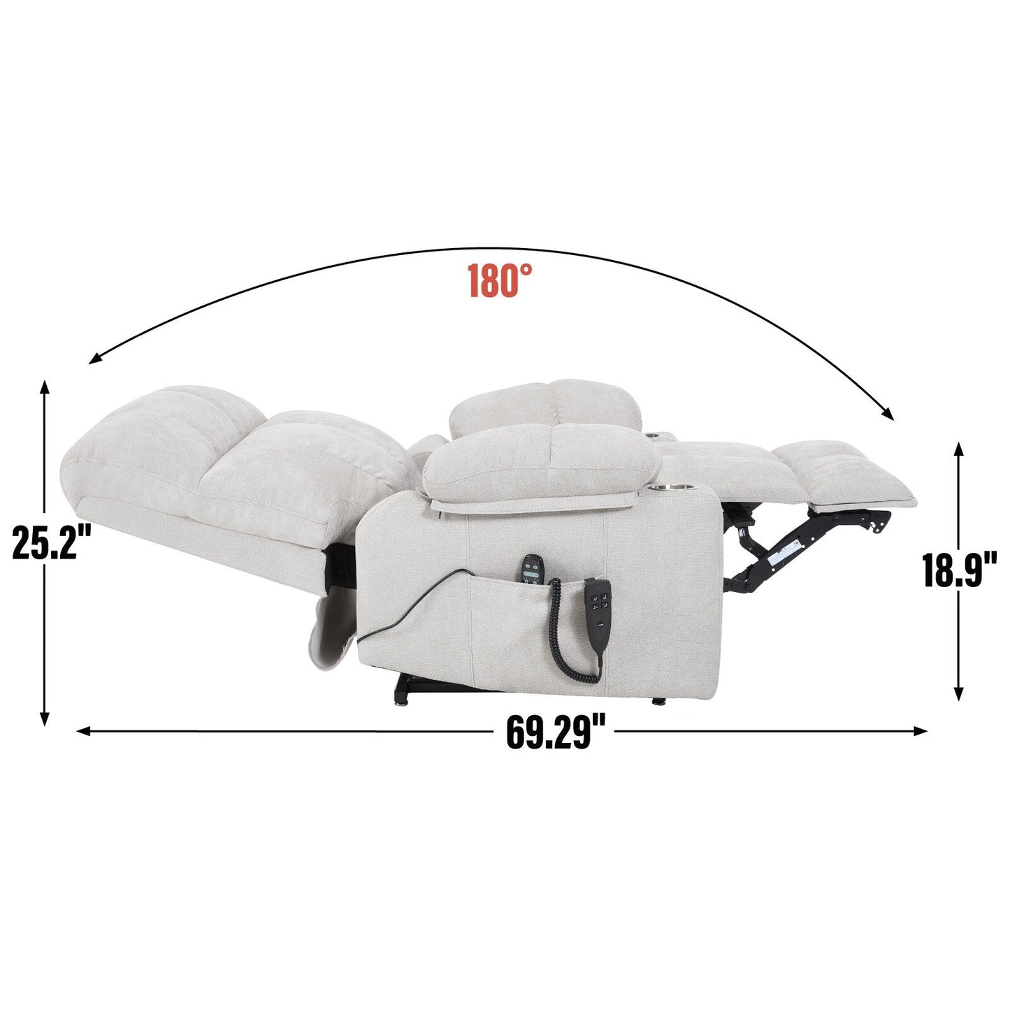 Fauteuil inclinable électrique Lazy Boy à double moteur en chenille avec massage et chauffage lombaire, deux porte-gobelets, gris-bleu